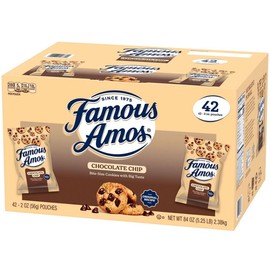 Famous Amos 84 Pouches -Famous Amos Chocolate Chip Cookies 2 oz (Total 168 oz) FRESH