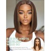 KLAIYI Bob Wig Human Hair Chocolate Brown With Highlight Straight