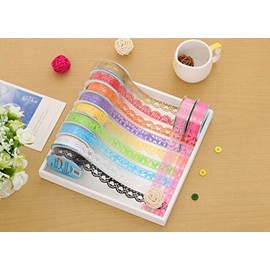Cinta Washi, 5 rollos de encaje con flores, adhesiva y decorativa, cinta adhesiva pegajosa para manualidades de álbum de recortes y decoración de teléfono
