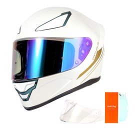 OTS Dual Clear & Tinted Visor Full Face DOT Motorcycle Helmet - Lightweight Airflow ABS Shell, Quick-Release Buckle, Washable Liner for Men Women(Pearl White, Medium)