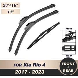 Juego de escobillas limpiaparabrisas delanteras y traseras compatible con Kia Rio 4 2017-2023, parabrisas, ventana, lluvia, cepillos de 24"+16"+11"
