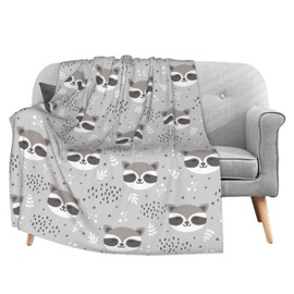 FeHuew Cute Raccoon Doodle Gray Flannel Fleece Throw Blanket 50x60 inch Living Room/Bedroom/Sofa Couch Warm Soft Bed Blanket for Kids Adults