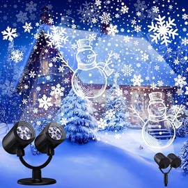Toodour Snowman & Snowflake Christmas Projector Lights Outdoor, Double Head Dynamic Snowman & Snowflake Projector Lights with Timer, Waterproof White Christmas Light for Yard Wall Indoor Xmas Decor