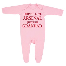 "Arsenal Baby Sleepsuit - 'Born To Love Arsenal Just Like Grandad- Soft 100% Combed Cotton Football-Themed Baby Sleepsuit for Football Fans" (UK, Age, 0 Months, 3 Months, Pink)