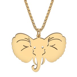 LONYOO Cute Elephant Necklace Pendant Jewelry Stainless Steel Elephant Gifts for Women Dainty Gold Necklace Charms (Gold Elephant Face)
