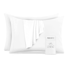Lenenz 2 Pack Poly Cotton Pillow Cases Standard Size - Pillow Cases Queen 20 x 30 inches - Plain Weave Pillow Case - White Pillow Cases Set of 2 - Perfect Pillowcase for Home, Hotels and Hospital Use
