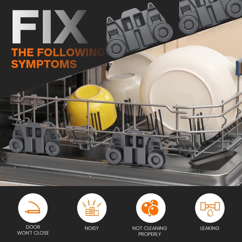 W10195417 UPGRADED 4 Pack Dishwasher Replacement Wheels - Lower Rack