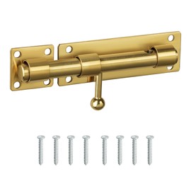 Sayayo Slide Gate Latch Bolt Safety Door Lock with Padlock Hole 150MM Length, 16MM Dia Bar, Heavy Duty Solid SUS304 Stainless Steel Golden Finished(Not Include Padlock), EMS8000-G
