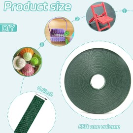 65 ft Paper Rattan Cane, 0.6 inch Paper Rattan Weaving Supplies for DIY Home Kitchen Decoration (Dark Green)