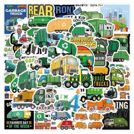 60 Pcs Garbage Truck Stickers Decals for Kids Boys Girls, Cute Garbage Truck Stickers Waterproof for Water Bottle Laptop Skateboard Helmet Luggage, Vinyl Stickers Pack