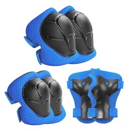 6 Pieces Skating Protective Gear Set for 3-8 Years Old, Adjustable Knee and Elbow Pads & Wrist Guards, Boys Girls Skateboard Pads Protector for Roller Skate Scooter Bike Cycling (Blue)