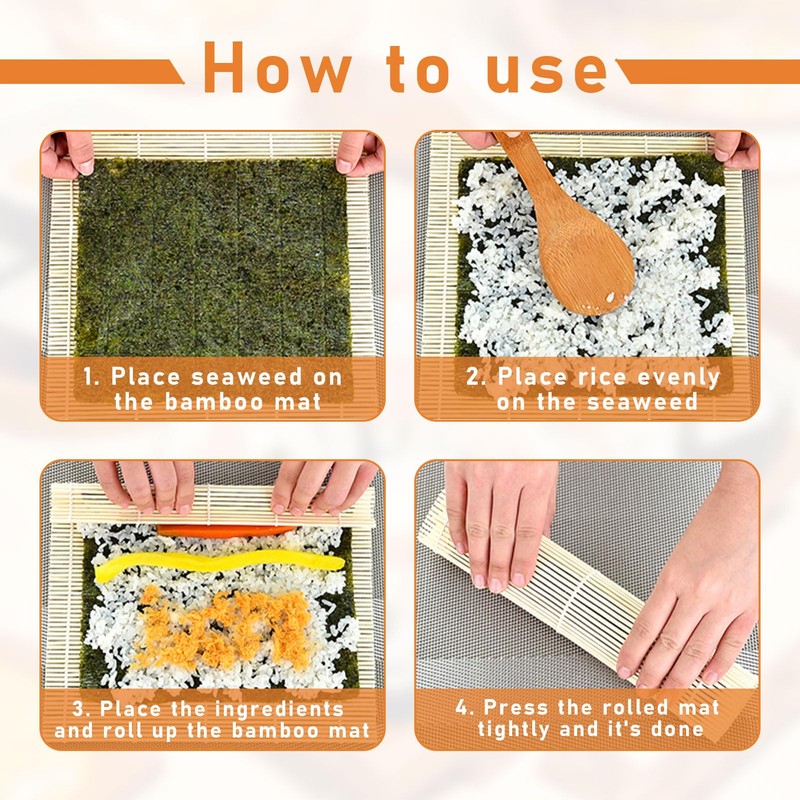 AONAYO Pack of 3 Sushi Mats, Sushi Maker, Sushi Roller,