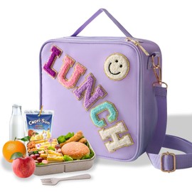 RVFRGRD Bolsa Lonchera Termica para Niña, Loncheras Escolares Portátil, Lonchera Rosa Grande,con Bolsa de Almuerzo Sonriente para Niñas,Viajes Escolares, Pícnic(Púrpura)