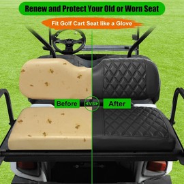 LEAPGOMAX Golf Cart Rear Seat Covers for EZGO Club Car Yamaha Aftermarket Rear Seat Only-Thick Premium Marine Leather with Custom Diamond Design Comfortable/Anti-Scratch/Anti-Fading/Easy to Install