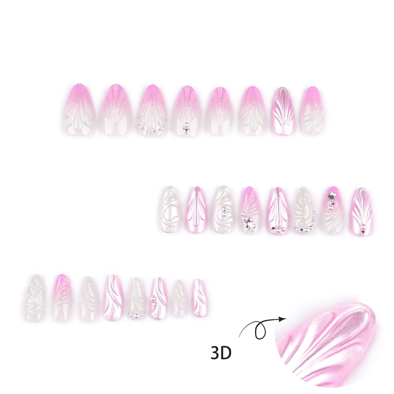 Almond Press on Nails Medium Fake Nails Pink Ombre False