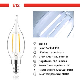 Sengled Candelabra Led Light Bulbs Dimmable, E12 Led Bulb 60 Watt Equivalent, CA10 Flame Tip Chandelier Light Bulbs, 5000K Daylight Candle Light Bulbs for Chandeliers, Ceiling Fan, Pendant, 6 Pack