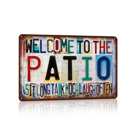 JBYMsign Vintage Wall Decor Welcome to The Patio Metal Sign Tin Signs Poster - sit long talk much laugh often