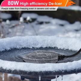 Saillong Bird Bath Deicer Heated Rock, 80W Submersible Utility Decorative De Icer, Thermostatic Controlled Winter Water Heater with Aluminum Base for Outdoor Bird, Chicken, Duck (Gray)