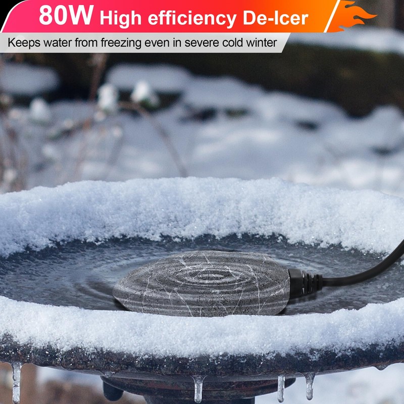 Saillong Bird Bath Deicer Heated Rock, 80W Submersible Utility Decorative