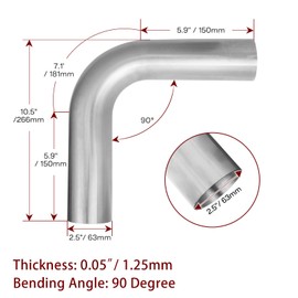 MXA 2 1/2 90 Degree Exhaust Pipe,2.5 inch Exhaust Elbow Pipe,90 Degree Stainless Steel Exhaust Bend Pipe, 90 ° DIY Custom Mandrel Exhaust Tubing 2 Pack (2.5" x5.9")