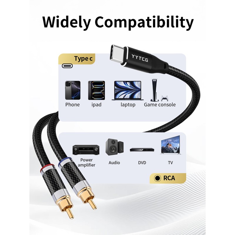 YYTCG HiFi USB C to RCA Audio Cable 3.28ft Type