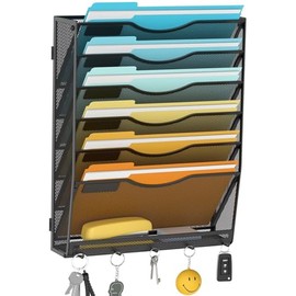Delifox Organizador de archivos de pared de 7 niveles, soporte para archivos de pared, organizador de carpetas de papel de montaje en pared, organizad