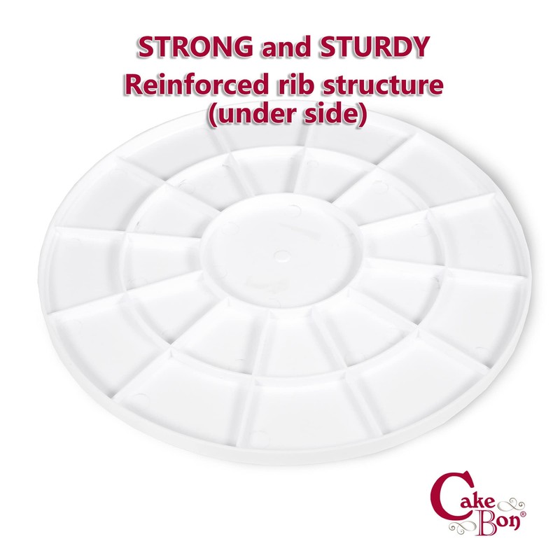 Cakebon Cake Boards Plastic - 8 Inch White Drums 3-Pack