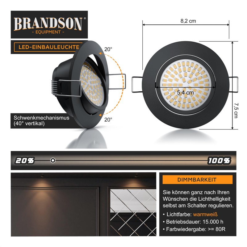 Brandson - 3x LED Deckenspot dimmbar Einbaustrahler schwenkbar - Ultra