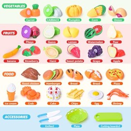 Juguetes para Cortar Frutas y Verduras 60Pcs,Juguetes de Comida con Platos y Cuchillo, Juguetes de Juego de Simulación,Temprano Desarrollo Educación R