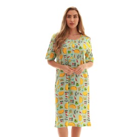 Just Love Short Sleeve Nightgown Sleep Dress for Women, Aqua - I Love Tacos, 2X