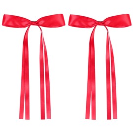 AMYBASIC 2pcs Hair Clips Bow with Long Tail, Tassel Ribbon Hair Clips for girls, Hair Accessories for Baby Toddlers Teens Kids（Red)