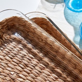 Two's Company Island Chic Set of 2 Borosilicate Glass Baking Dish with Removable Handwoven Lattice, 2.2L and 3L, Glass, Kitchen Serveware Accessories