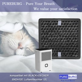 PUREBURG Replacement Filter Compatible with Black+Decker BXDH12E Dehumidifier 12L, Pack of 2 Activated Carbon Filter VOCs Odour Cleaning