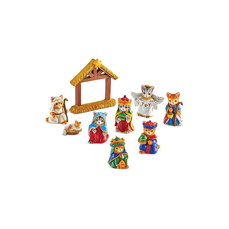 Collections Etc Hand-Painted 9-Piece Cat Christmas Nativity Scene Set