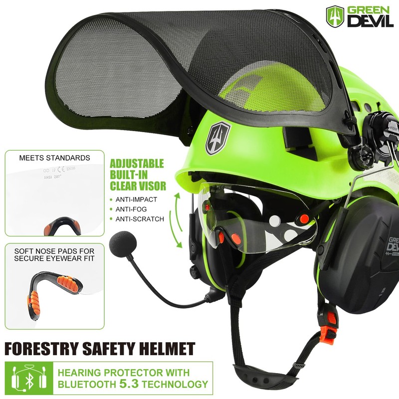 GREEN DEVIL Forestry Chainsaw Safety Helmet with Bluetooth Ear Muffs