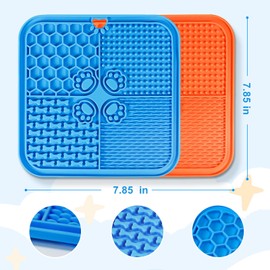 Lick Mat for Dogs, Dog Lick Mat with Suction Cups, Dog Food Mat and Slow Feeder Cat Bowl for Dog Anxiety Relief Dog Enrichment Toys for Dog Bathing Station and Cat Grooming 2 Pack (Blue & Orange)