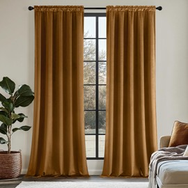 MIULEE Golden Brown Velvet Curtains 84 Inch Long Luxury Super Soft Thermal Insulated Blackout Curtains Room Darkening Drapes Rod Pocket Design for Bedroom Living Room Set of 2 Panels, W40 x L84 Inch