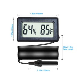 4-Pack Mini Digital Hygrometer Thermometer Gauge with Probe LCD Display Temperature Fahrenheit Humidity Meter for Incubator Reptile Plant Terrarium Sealed Containers Guitar Case