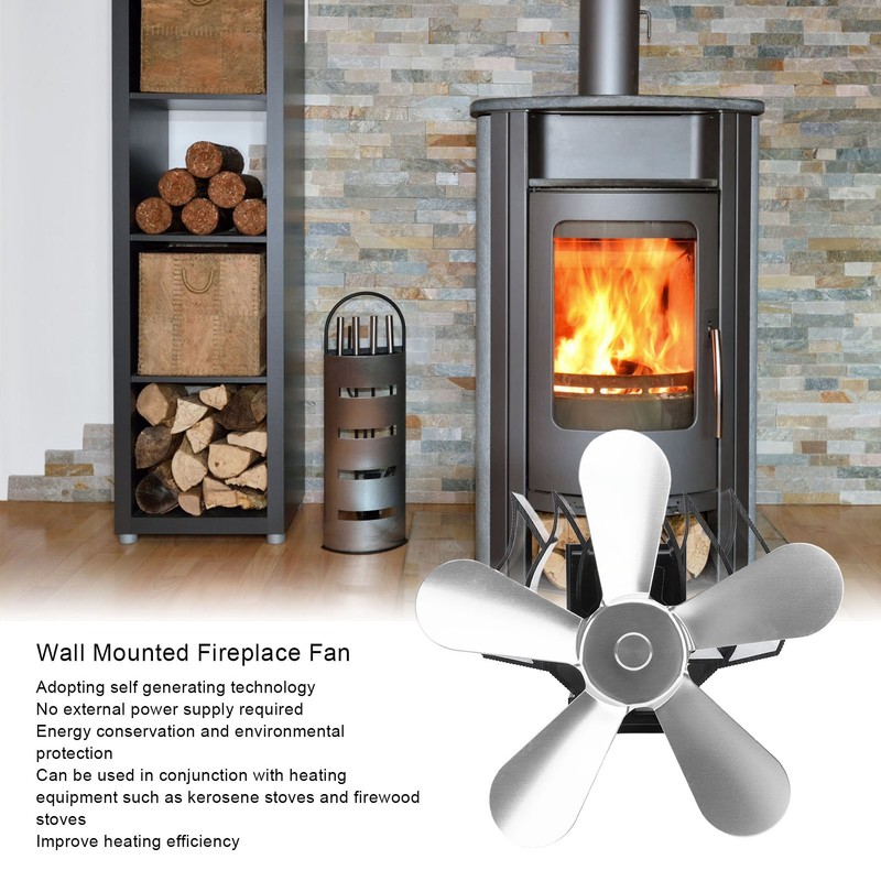 Wall Mounted Fireplace Fan 5 Blade Heat Powered Wood Stove