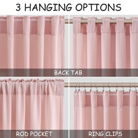 Cortinas rosadas de 63 pulgadas de largo, juego de 2 paneles para sala de estar, recámara, filtrado de luz, cortinas de lino para cocina, ventanas y barra, bolsillo trasero, cortina transparente para