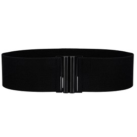 e-mode life Women's Belt, Elastic Belt, Thick, Wide Belt, Suit, Skirt, Belt without Holes, black & black, L