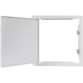 12" x 12" Inch Galvanized Steel Access Panel Door with Click Open/Close Mechanism, for Indoor Use, Opening Flap Cover Plate Latch, Inspection Hatch, White Polymer Coating