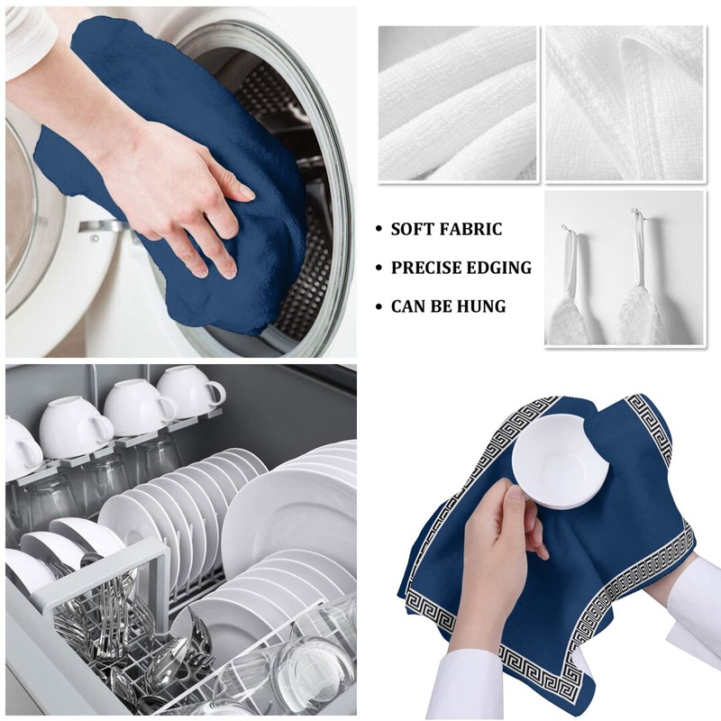 Kitchen Towels Set of 2 Geometric Greek Key Design Dish