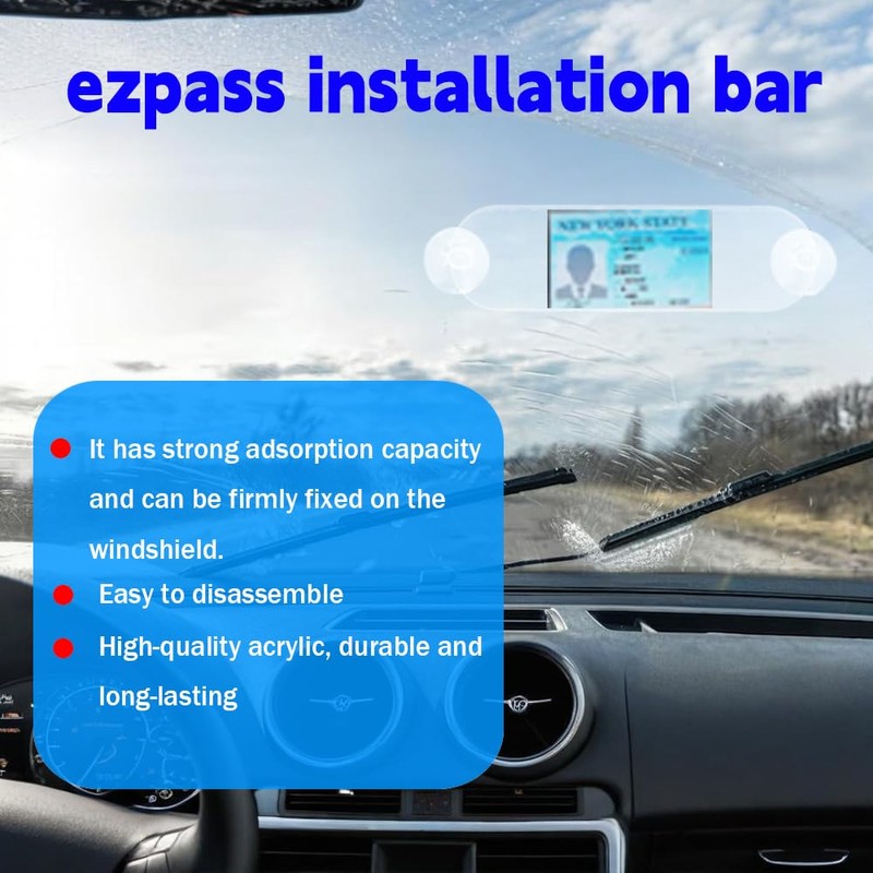 QKWL 2PCS EZ Pass Holder, Ezpass Mounting Strips,Strong Adhesive+Suction Cup