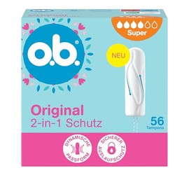 o.b. Original super 2-in-1 protection tampons (1 x 56 pieces) with dynamic fit and interlocking grooves for up to 100% leakage protection and comfort