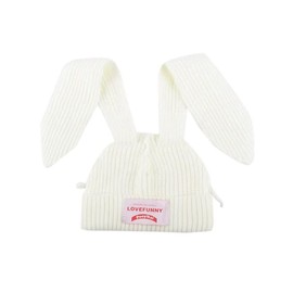 Pooyikoi Knit Beanie Hats Cute Bunny Long Ears Grunge Hat Fluffy Winter Cap Warm Rabbit Crochet Outdoor Slouchy (White,One Size)