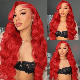 Cloudeer 24 Inch Red Human Hair Lace Front Wigs 200 Density 13x4 HD Lace Front Wigs Human Hair Pre Plucked Red Body Wave Wig Colored Glueless Wigs