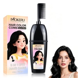 3-In-1 Herbal Hair Coloring Comb | Easy Hair Coloring At Home With Built-In Brush – No Mix, Ammonia-Free, Covers Grays & Nourishes with Argan Oil & Ginseng for All Hairstyles & Age (Natural Black)