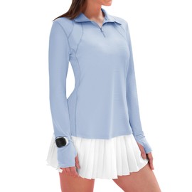 IECCP Long Sleeve Shirts for Women UPF 50+ UV Protection 1/4 Zip Summer Quick Dry Hiking Shirts Running Workout Tops with Watch Hole Quarter Zip Pullover (Blue,S)