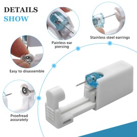 8 Pack Ear Piercing Kit, Disposable Self Ear Piercing Tool with Stainless Steel Studs, Aseptic Piercing Device for Girls, Women, Men (White)